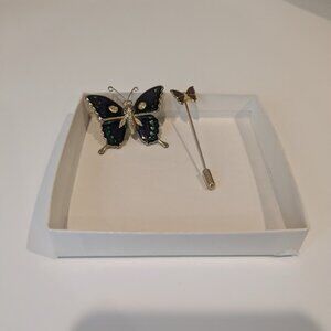 Vintage set of 2 butterfly brooches, antique lapel pins, vintage costume jewelry